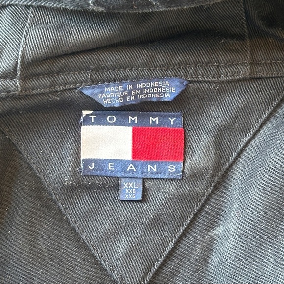 Vintage 90s Tommy Jeans Tommy Hilfiger Hooded Denim Jean Jacket Black Men’s XXL - Picture 6 of 6